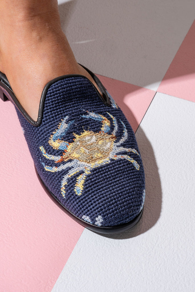 By Paige Women's Needlepoint Mule in Crab in Crab on Navy