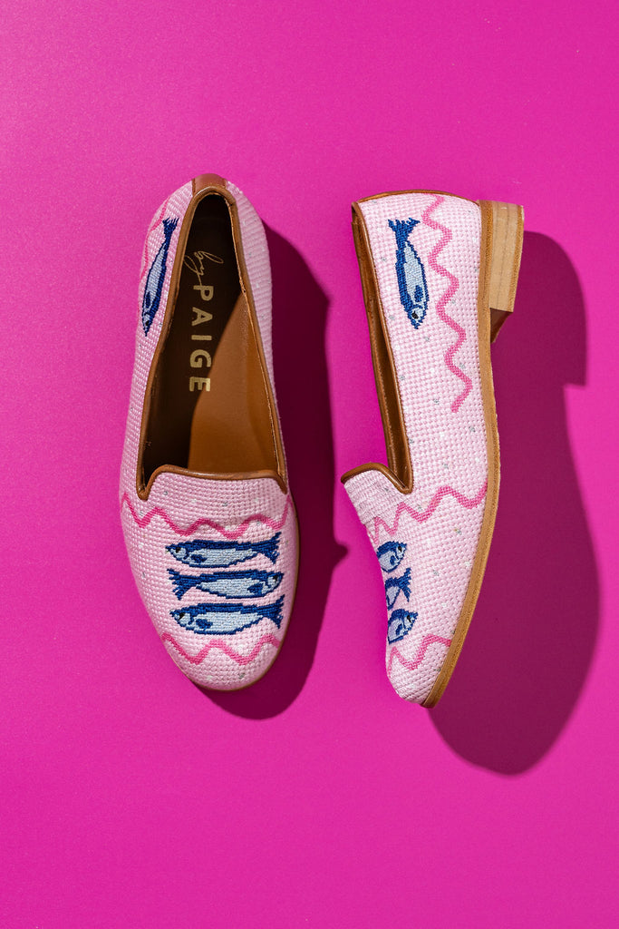 By Paige Women's Needlepoint Loafer in Sardines in Pink & Blue
