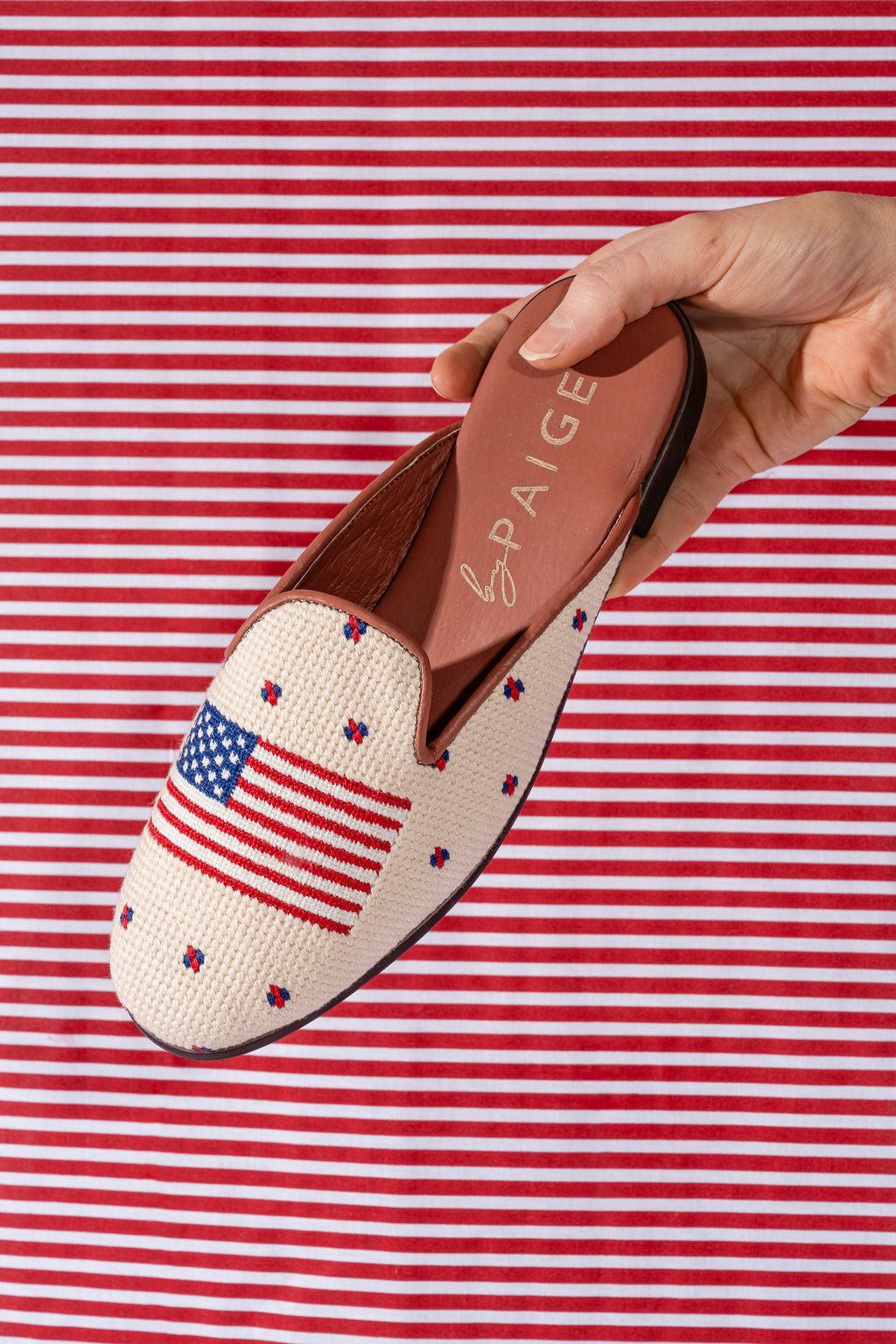 Needlepoint Mule in American Flag