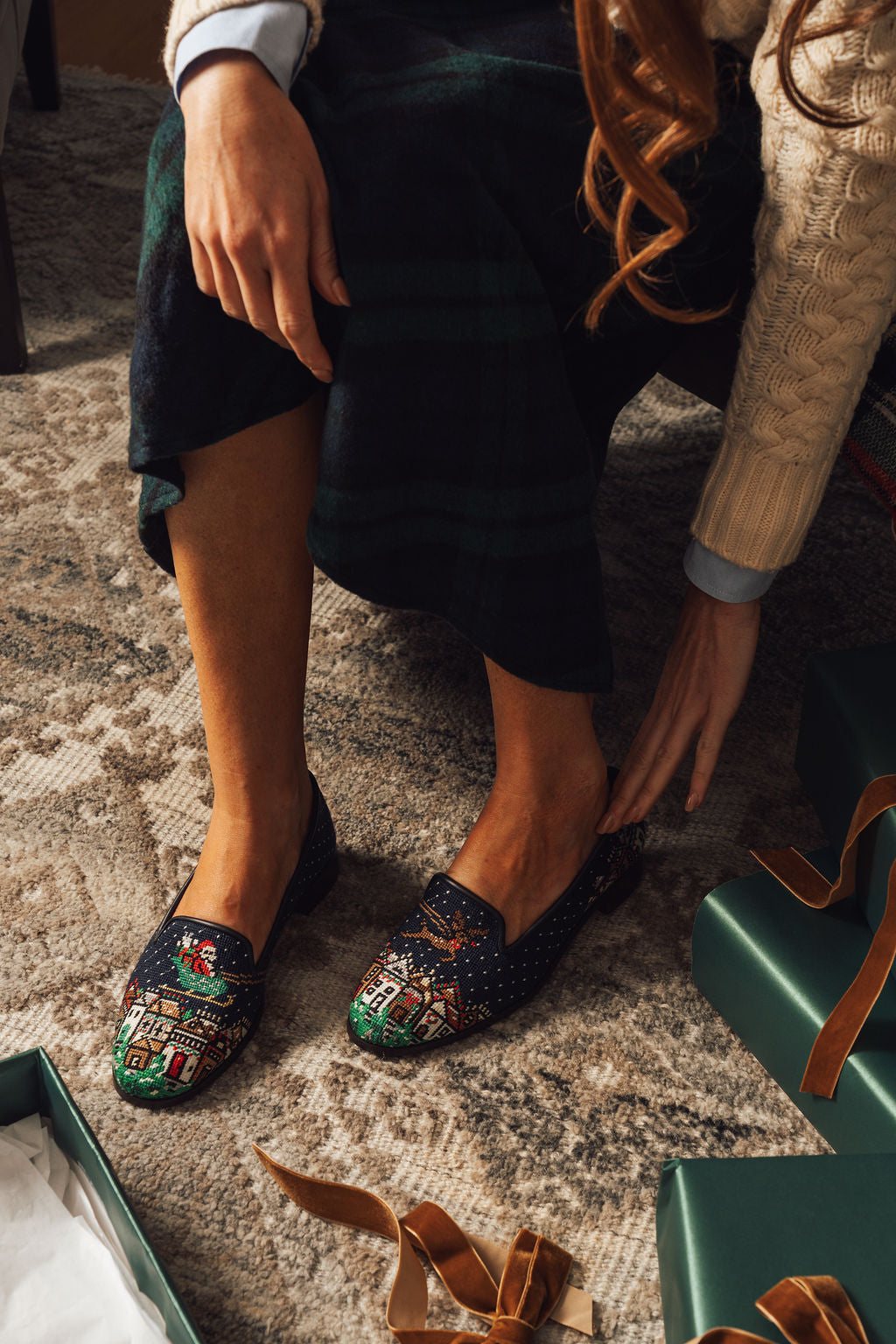 Needlepoint Loafer in Santa and Reindeer