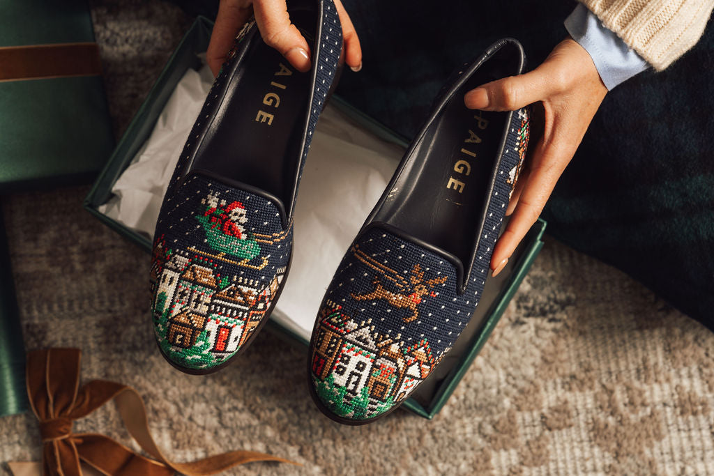 Needlepoint Loafer in Santa and Reindeer