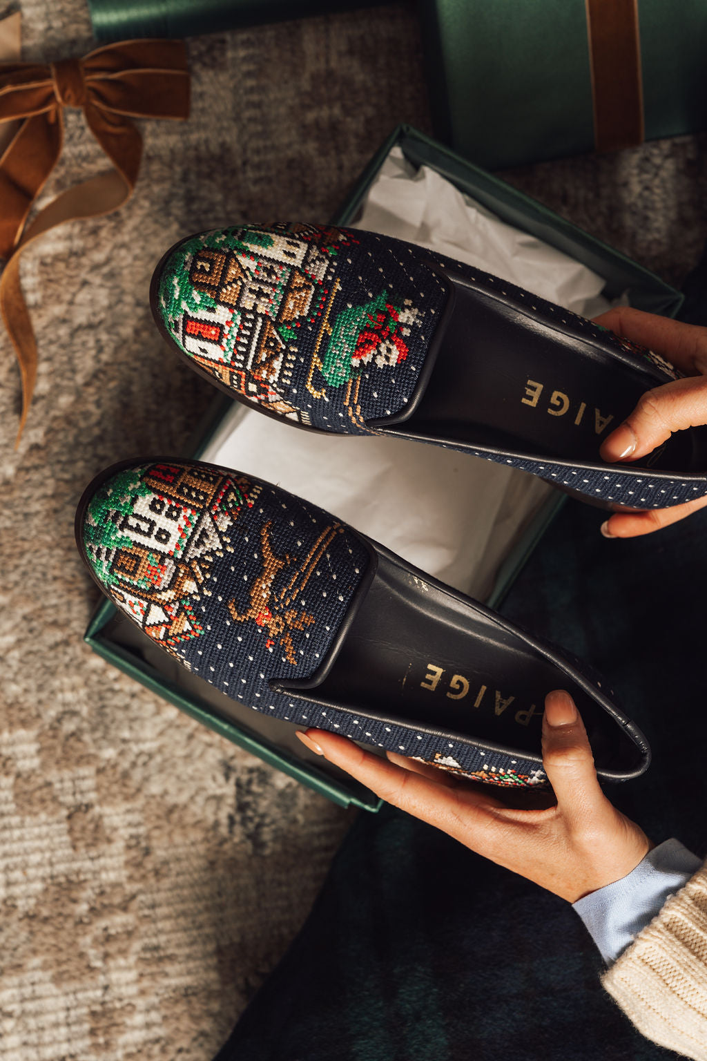 Needlepoint Loafer in Santa and Reindeer