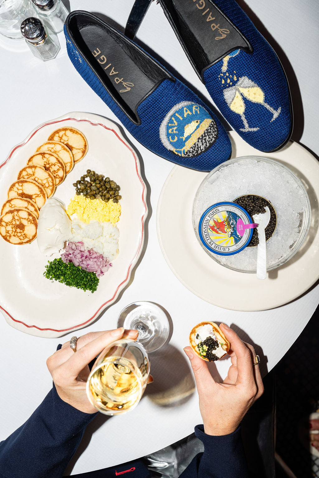 Needlepoint Loafer in Champagne and Caviar