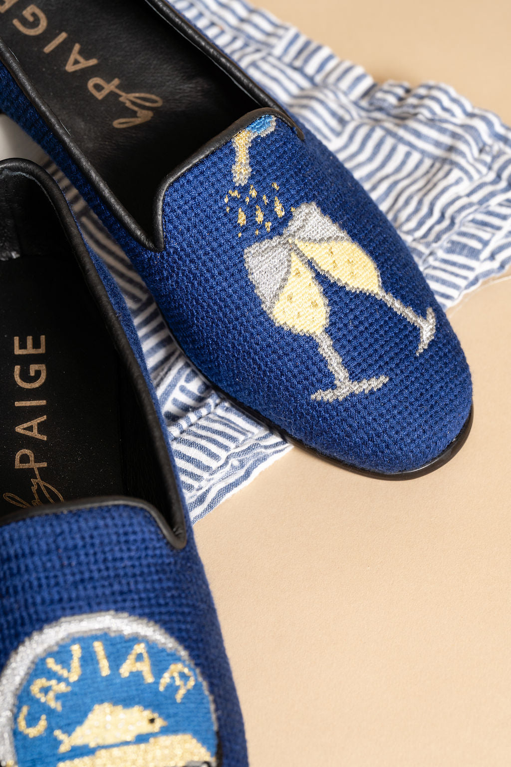 Needlepoint Loafer in Champagne and Caviar