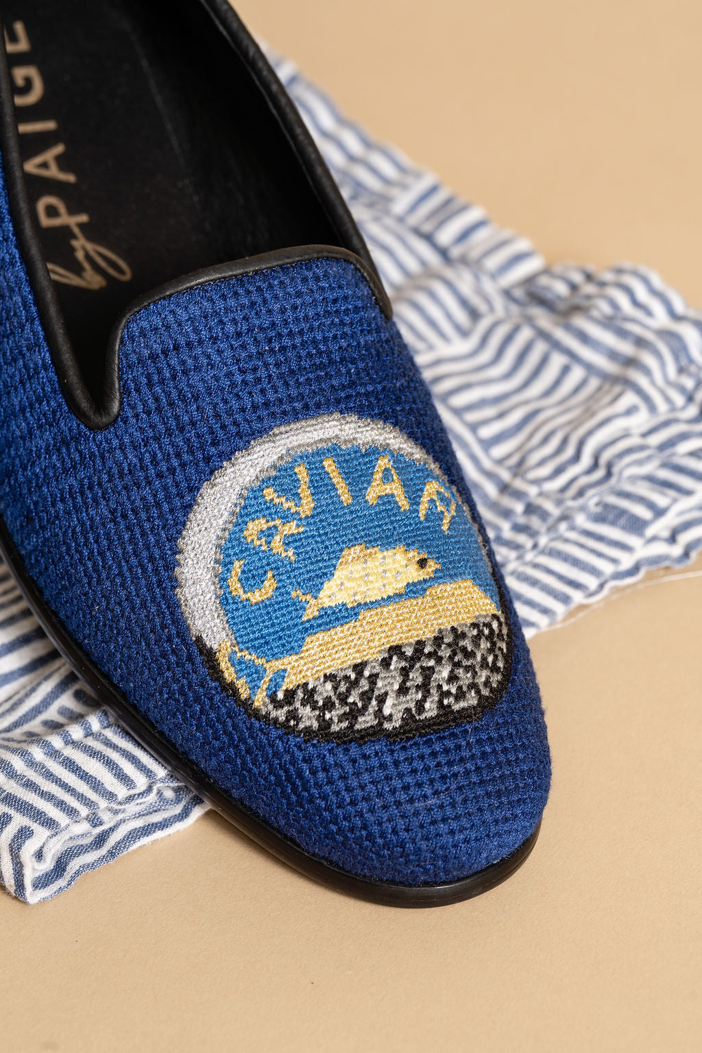 Needlepoint Loafer in Champagne and Caviar