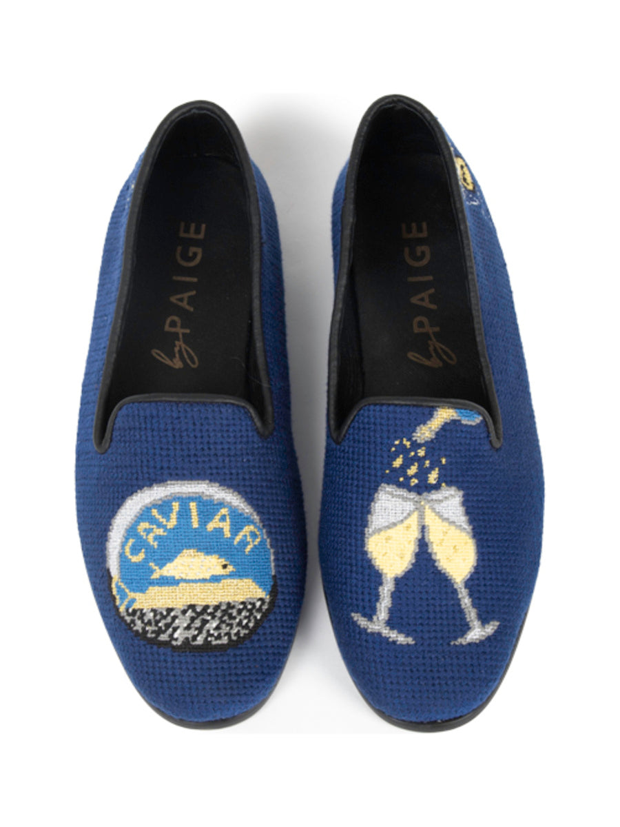 Needlepoint Loafer in Champagne and Caviar