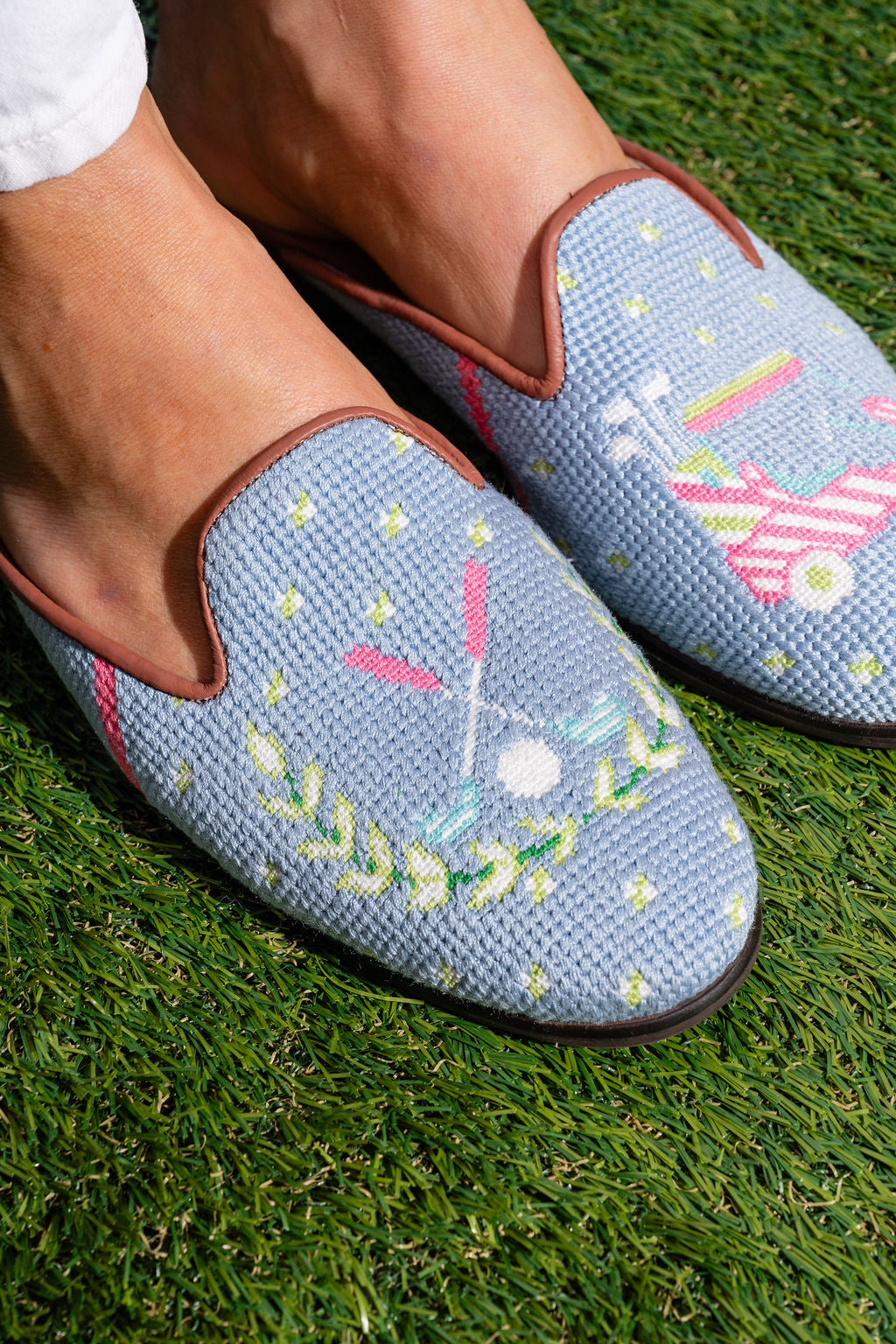 Golf Needlepoint Mule