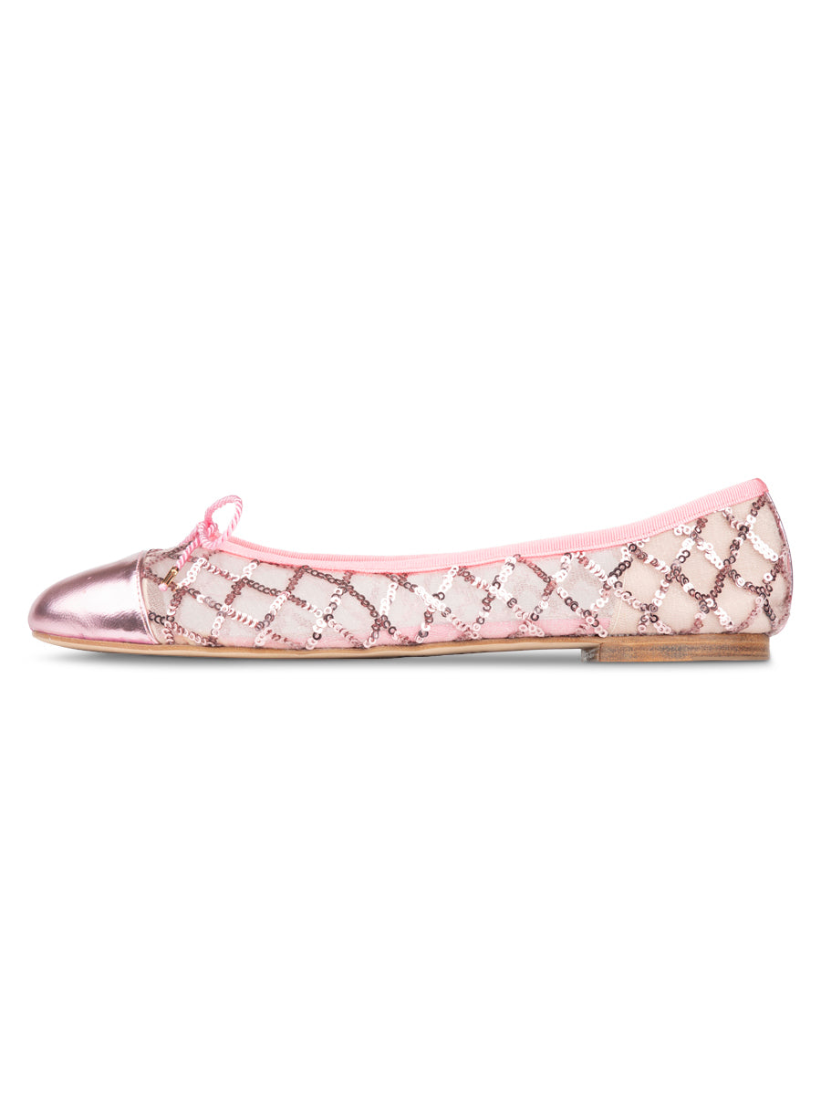Best Sequin Mesh Ballet Flat with Leather Sole
